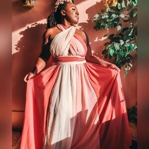 1x L'ATISTE Coral and Cream Convertible Maxi Dress